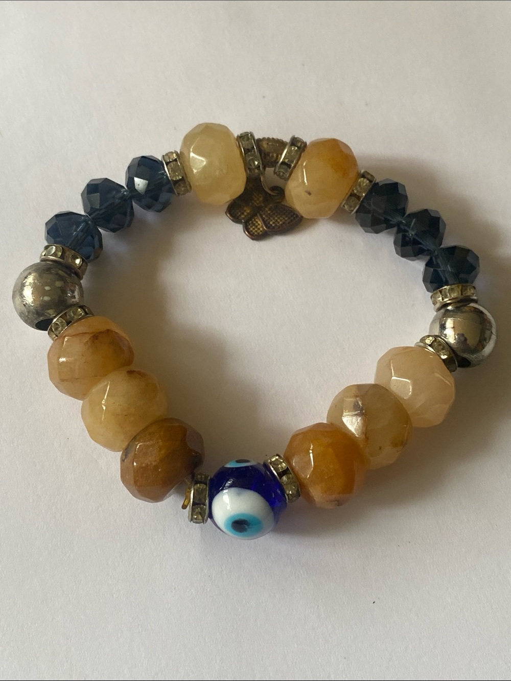 Crystal Honey Bead Bracelet with Blue evil eye 🧿 Accent